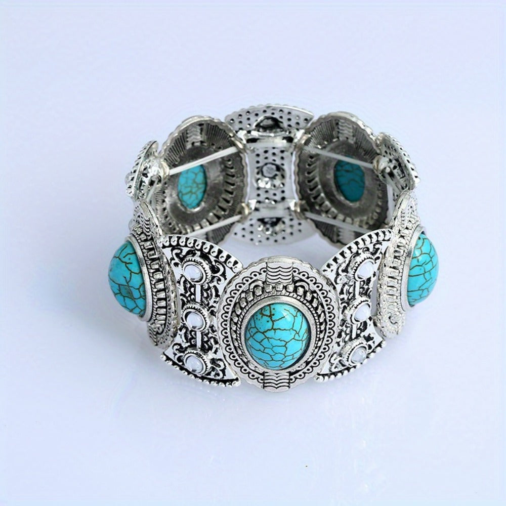 Jewelry Set for Women - Turquoise for Boho - 3 Piece Natural Stone Necklace Bracelet Earrings - product detail view 13