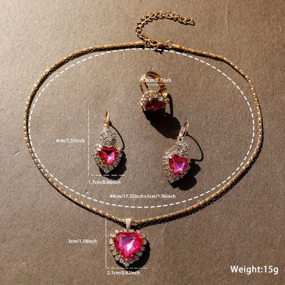 Jewelry Set with Watch - & for Women 5-Piece Rose Red Rhinestone Quartz Wristwatch, Necklace - product detail view 4