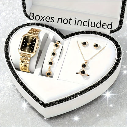 Jewelry Set with Watch - Women 6pcs Elegant Minimalist Quartz Square Dial Ladies with Heart Pendant - product detail view 6