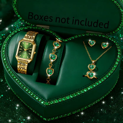 Jewelry Set with Watch - Women 6pcs Elegant Minimalist Quartz Square Dial Ladies with Heart Pendant - product detail view 9