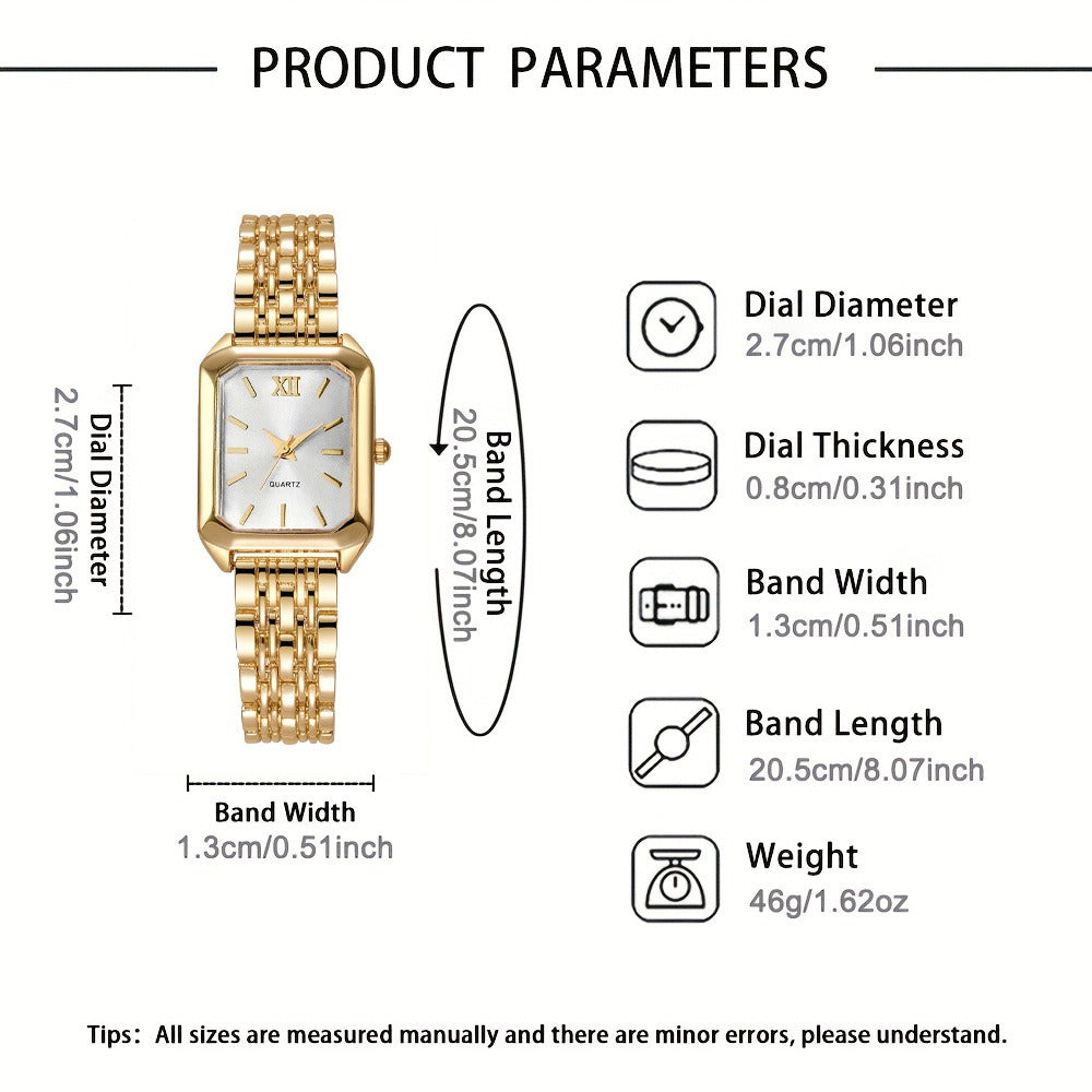Jewelry Set with Watch - Women 6pcs Elegant Minimalist Quartz Square Dial Ladies with Heart Pendant - product detail view 10