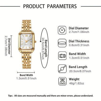 Jewelry Set with Watch - Women 6pcs Elegant Minimalist Quartz Square Dial Ladies with Heart Pendant - product detail view 10