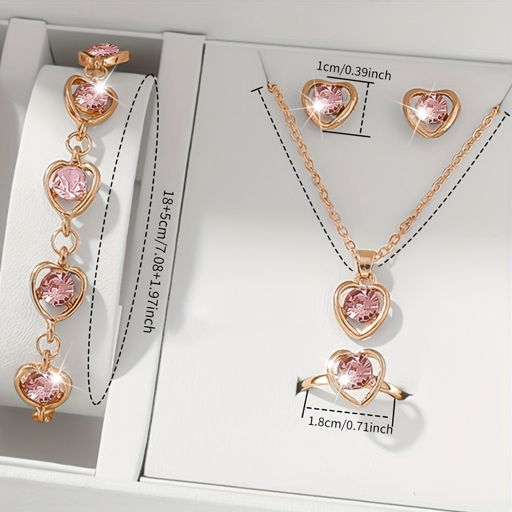 Jewelry Set with Watch - Women 6pcs Elegant Minimalist Quartz Square Dial Ladies with Heart Pendant - product detail view 17