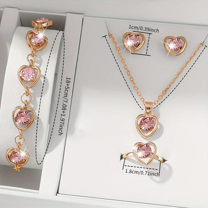 Jewelry Set with Watch - Women 6pcs Elegant Minimalist Quartz Square Dial Ladies with Heart Pendant - product detail view 17