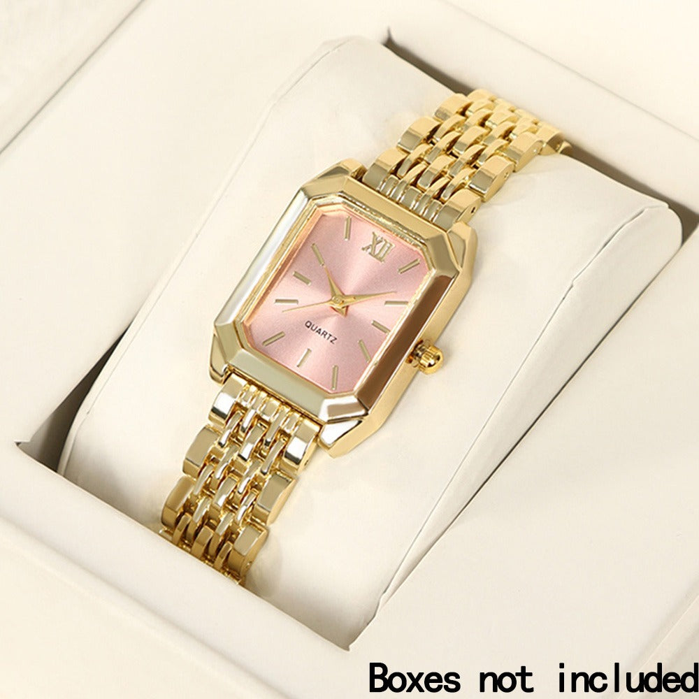 Jewelry Set with Watch - Women 6pcs Elegant Minimalist Quartz Square Dial Ladies with Heart Pendant - product detail view 24
