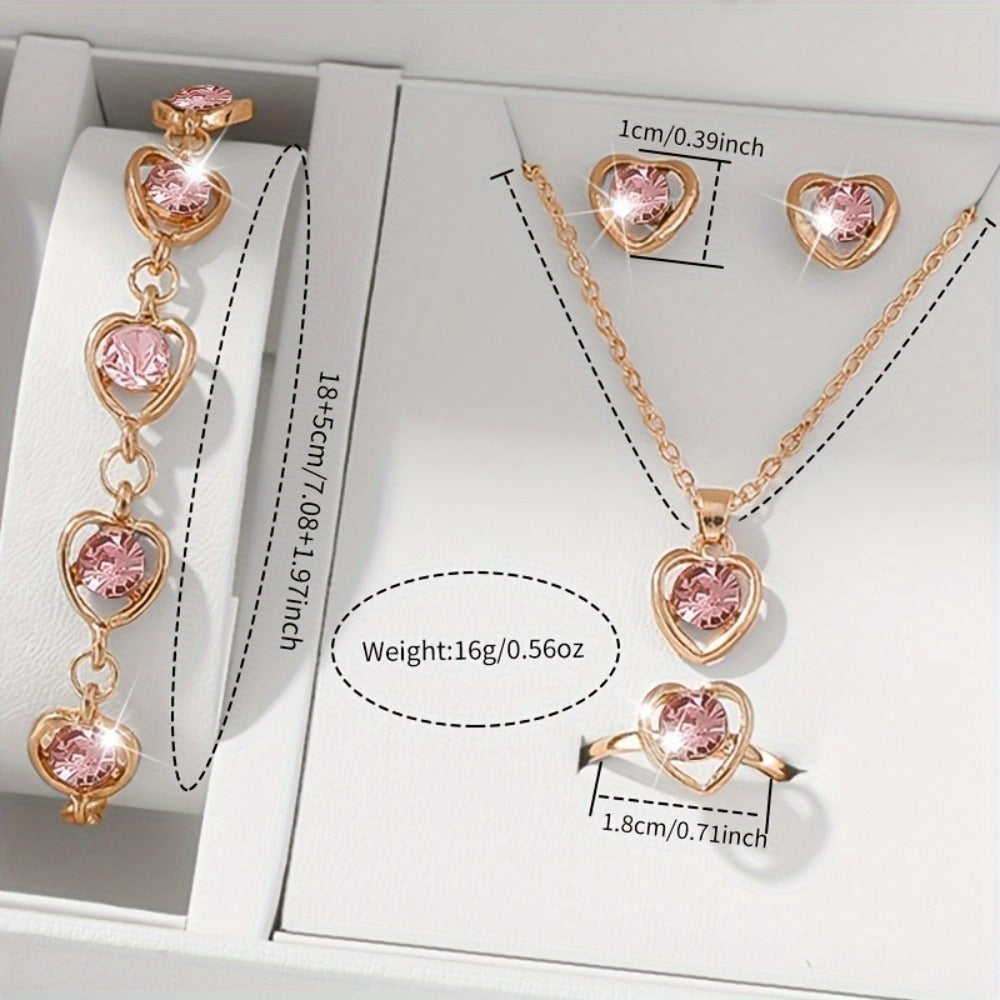 Jewelry Set with Watch - Women 6pcs Elegant Minimalist Quartz Square Dial Ladies with Heart Pendant - product detail view 31