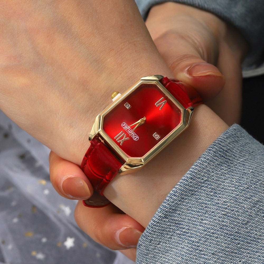 Jewelry Set with Watch - Women 6pcs Elegant Minimalist Quartz Square Dial Ladies with Heart Pendant - product detail view 32