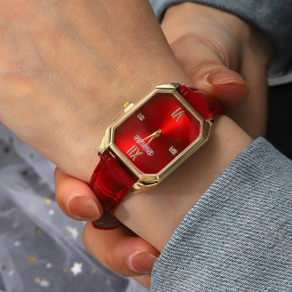 Jewelry Set with Watch - Women 6pcs Elegant Minimalist Quartz Square Dial Ladies with Heart Pendant - product detail view 32