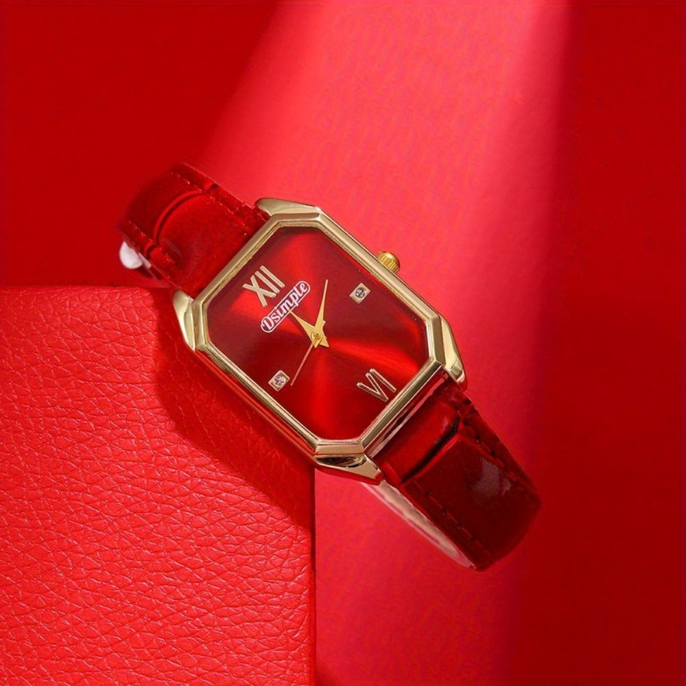 Jewelry Set with Watch - Women 6pcs Elegant Minimalist Quartz Square Dial Ladies with Heart Pendant - product detail view 34