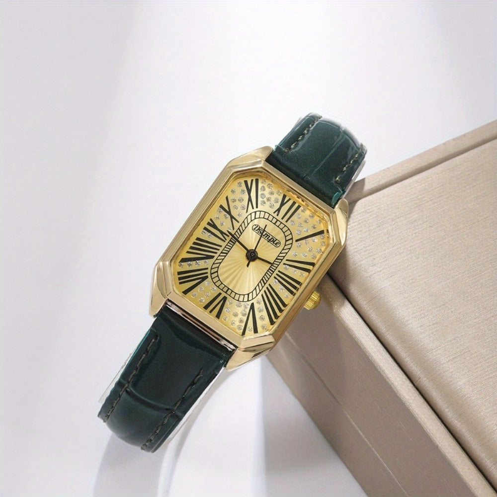 Jewelry Set with Watch - Women 6pcs Elegant Minimalist Quartz Square Dial Ladies with Heart Pendant - product detail view 44