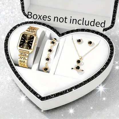 Jewelry Set with Watch - Women 6pcs Elegant Minimalist Quartz Square Dial Ladies with Heart Pendant - product detail view 64