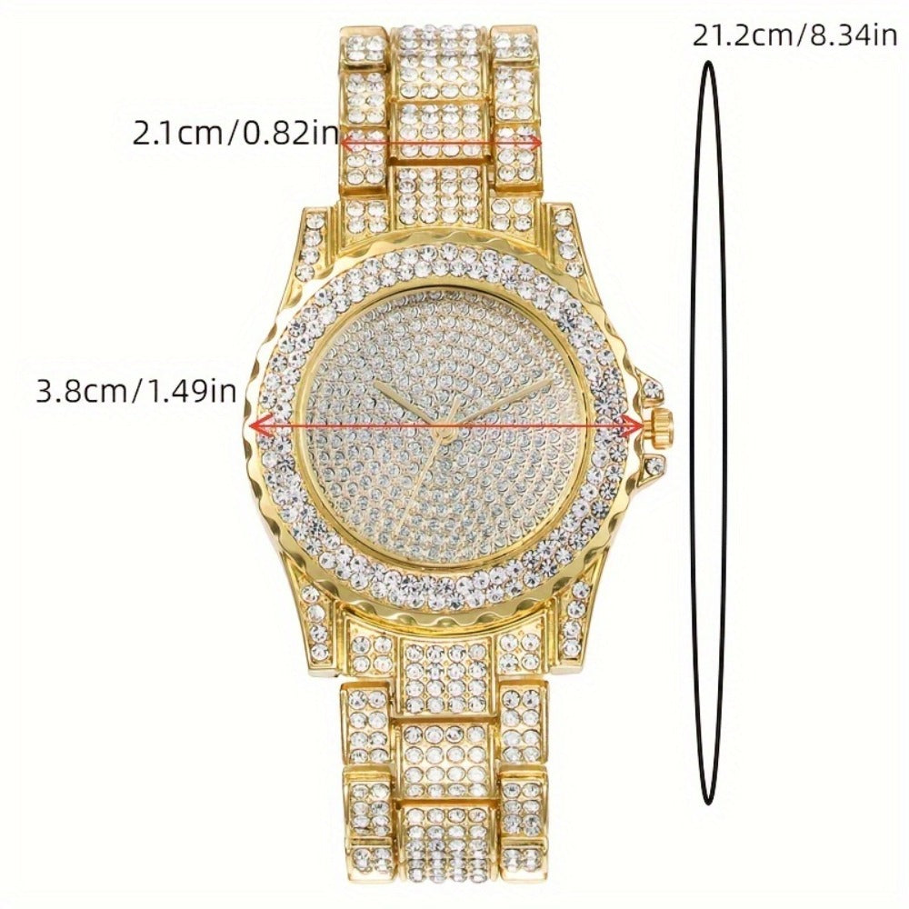 Jewelry Set for Women with Watch - Gold-Tone Watch and Chain, 5 Pieces - size chart 21.2cm/8.34in 2.1cm/0.82in