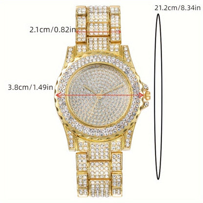 Jewelry Set for Women with Watch - Gold-Tone Watch and Chain, 5 Pieces - size chart 21.2cm/8.34in 2.1cm/0.82in