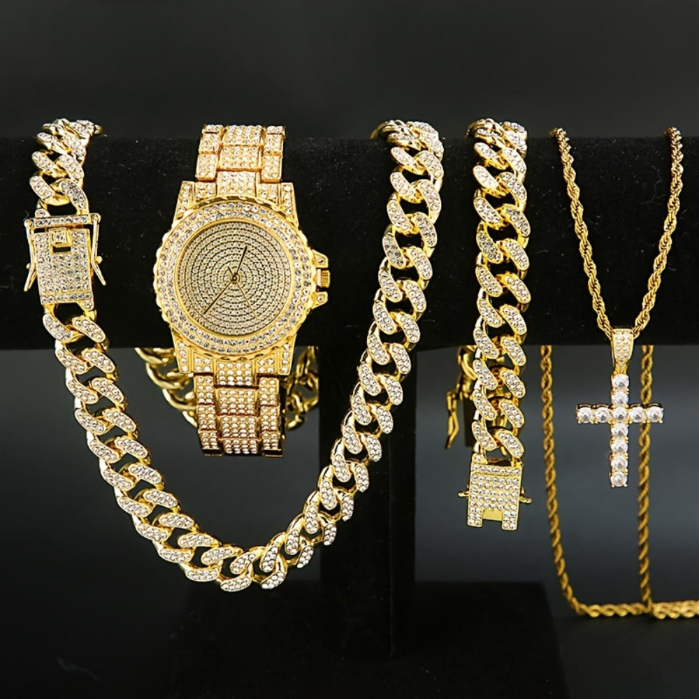 Jewelry Set for Women with Watch - Gold-Tone Watch and Chain, 5 Pieces - product detail view 5