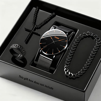 Jewelry Set with Watch - Luxury for Men 4pcs Quartz Analog Bracelet Necklace Gift Box Business - product detail view 5