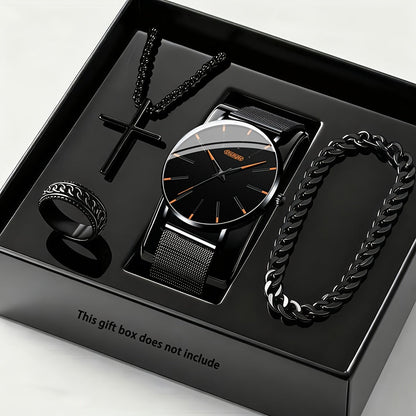 Jewelry Set with Watch - Luxury for Men 4pcs Quartz Analog Bracelet Necklace Gift Box Business - product detail view 13