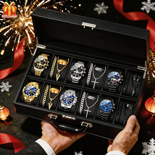 Jewelry Set with Watch - Men's 12pcs & 3 Quartz Watches, 9pcs Hip-Hop Bracelet, Necklace & Ring - main product view