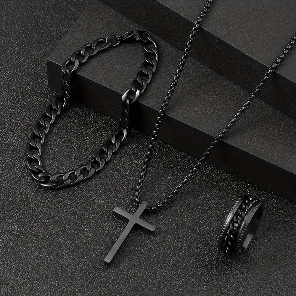 Jewelry Set with Watch - Men's & 4pcs Quartz , Ring, Necklace & Bracelet Fashion Accessory Bundle - product detail view 6