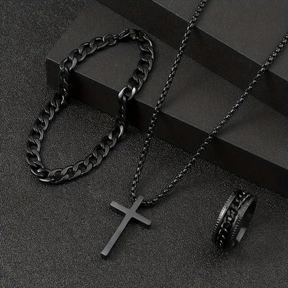 Jewelry Set with Watch - Men's & 4pcs Quartz , Ring, Necklace & Bracelet Fashion Accessory Bundle - product detail view 6