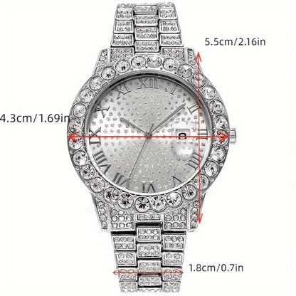 Jewelry Set with Watch - Men's 5pcs Rhinestone Necklace Ring Bracelet Gift Box Fashion Accessories - product detail view 2