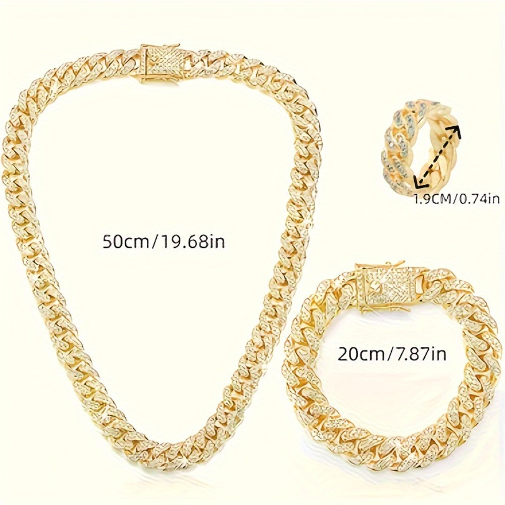 Jewelry Set with Watch - Men's 5pcs Rhinestone Necklace Ring Bracelet Gift Box Fashion Accessories - product detail view 3