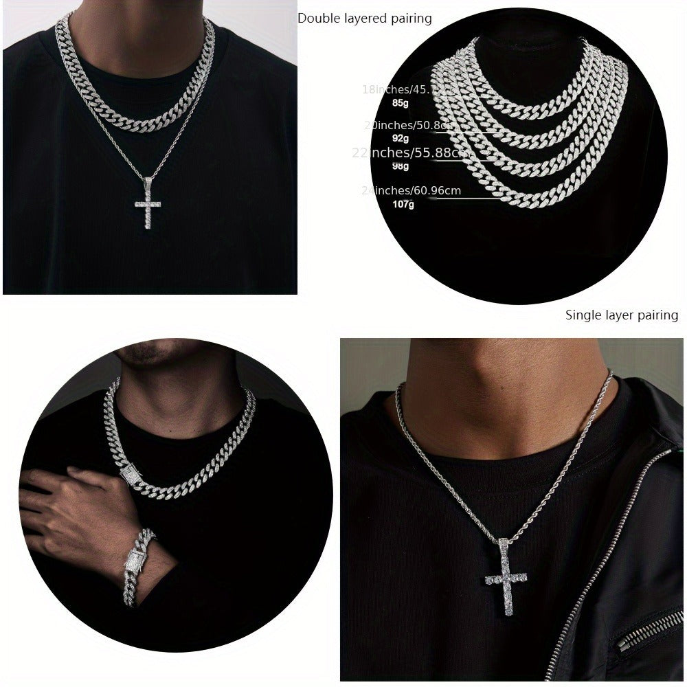 Jewelry Set with Watch - Men's 5pcs Rhinestone Necklace Ring Bracelet Gift Box Fashion Accessories - product detail view 4