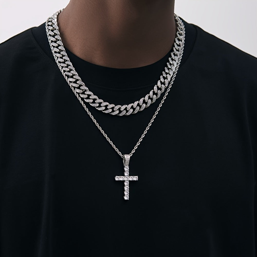 Jewelry Set with Watch - Men's 5pcs Rhinestone Necklace Ring Bracelet Gift Box Fashion Accessories - product detail view 6