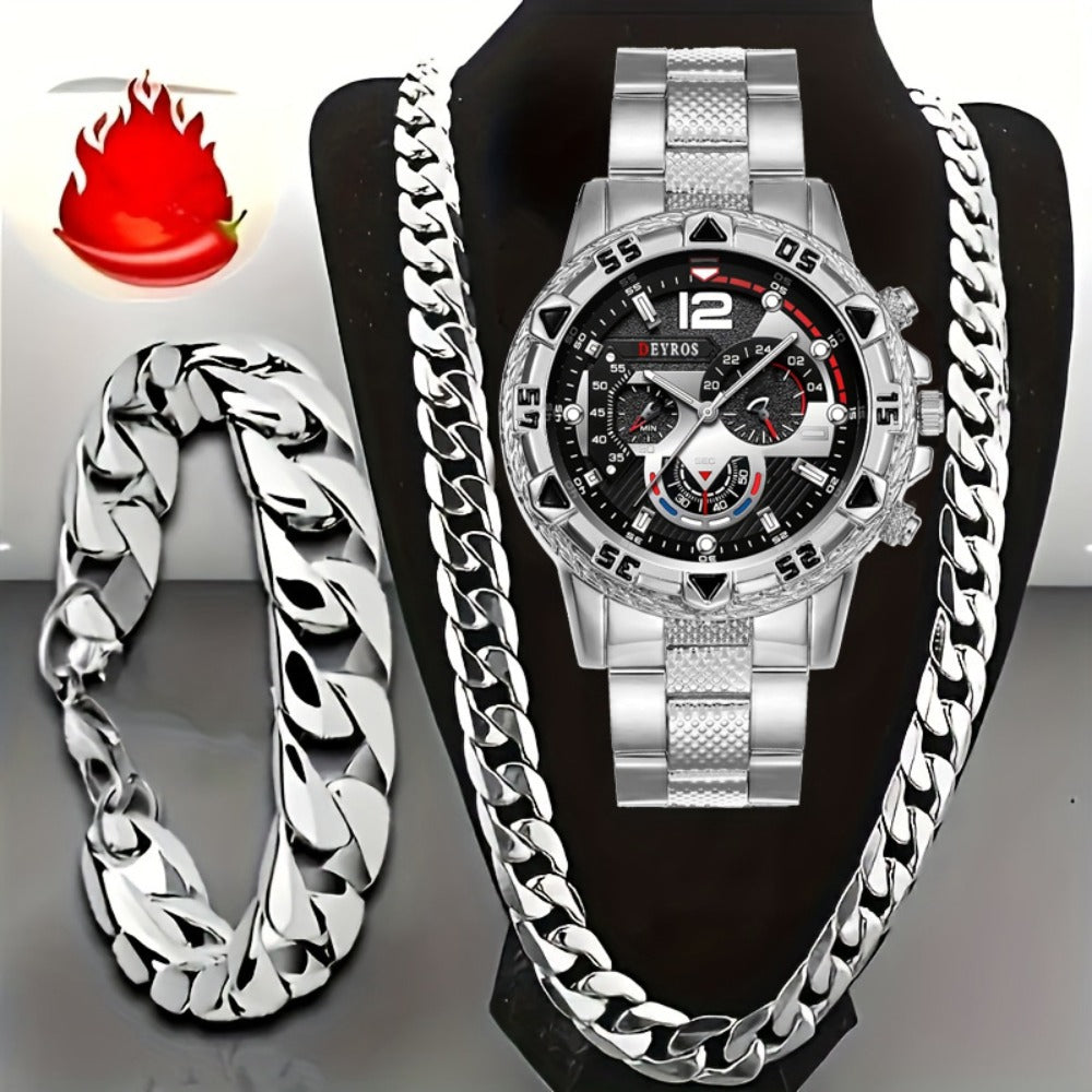 Jewelry Set with Watch - Men's Bracelet Necklace 3pcs Quartz Stainless Steel Casual Sport Fashion - product detail view 2