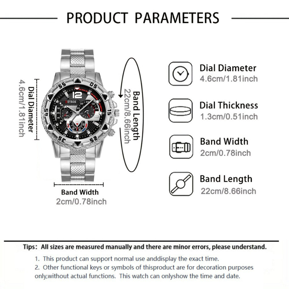 Jewelry Set with Watch - Men's Bracelet Necklace 3pcs Quartz Stainless Steel Casual Sport Fashion - product detail view 3