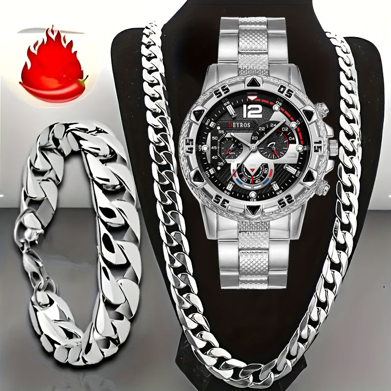 Jewelry Set with Watch - Men's Bracelet Necklace 3pcs Quartz Stainless Steel Casual Sport Fashion - product detail view 7