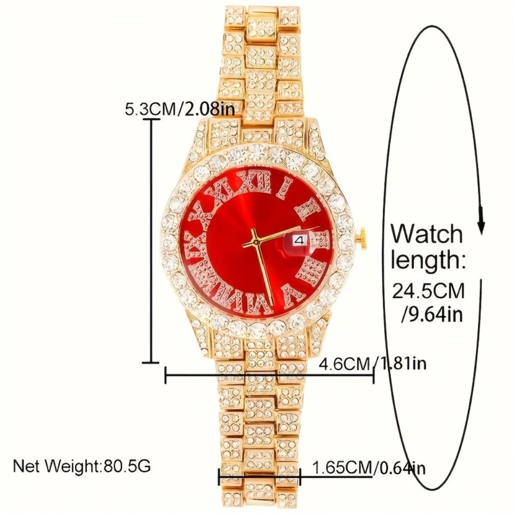 Jewelry Set with Watch - Men's & Cuban Link 4pcs Wristwatch, Cuban Necklace & Bracelet Bundle for - product detail view 2