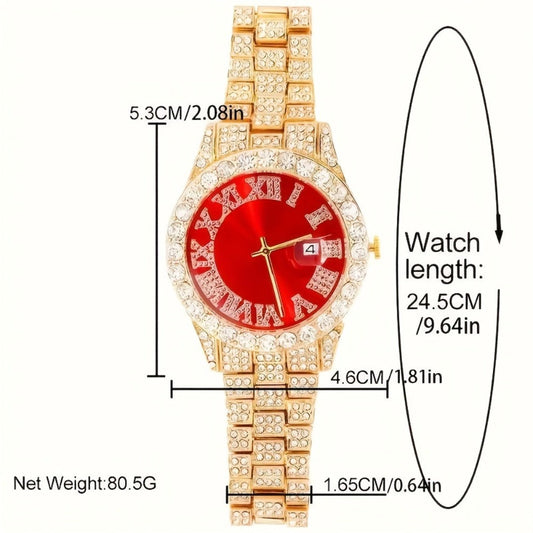 Jewelry Set with Watch - Men's & Cuban Link 4pcs Wristwatch, Cuban Necklace & Bracelet Bundle for - product detail view 2
