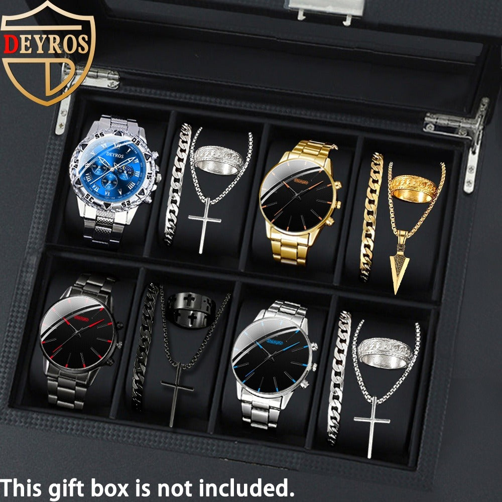 Jewelry Set with Watch - Men's & Gift 16pcs 4 Quartz Analog Watches + 12pcs Bracelet Necklace Ring - product detail view 2