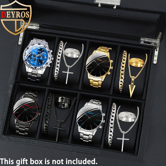 Jewelry Set with Watch - Men's & Gift 16pcs 4 Quartz Analog Watches + 12pcs Bracelet Necklace Ring - product detail view 2