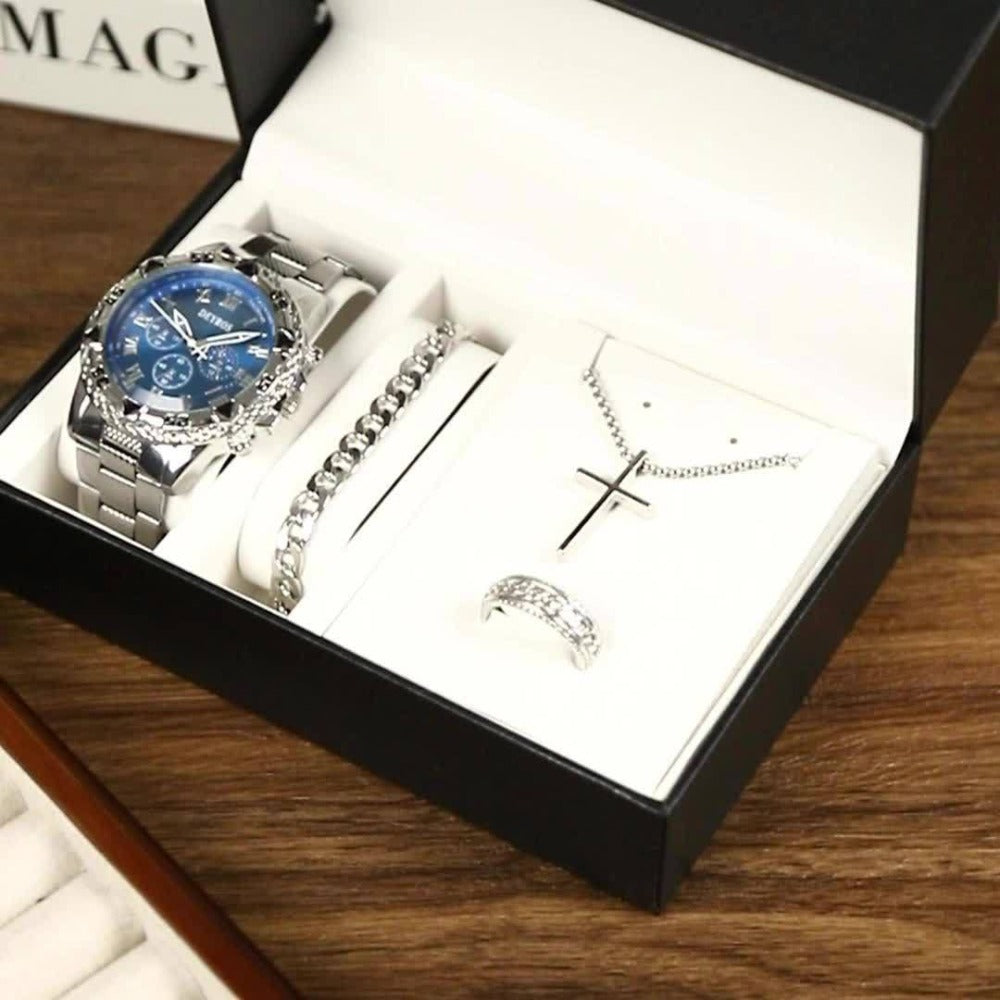 Jewelry Set with Watch - Men's & Gift 16pcs 4 Quartz Analog Watches + 12pcs Bracelet Necklace Ring - product detail view 12