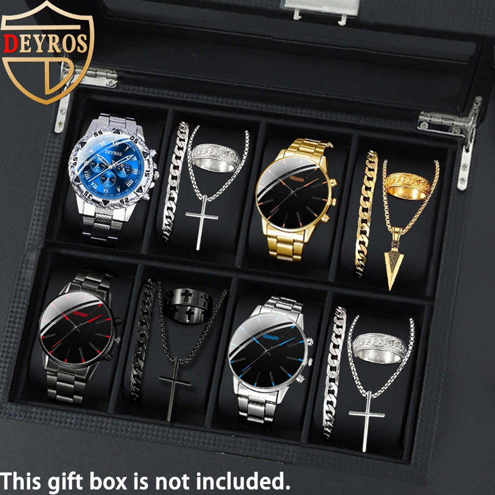 Jewelry Set with Watch - Men's & Gift 16pcs 4 Quartz Analog Watches + 12pcs Bracelet Necklace Ring - product detail view 21