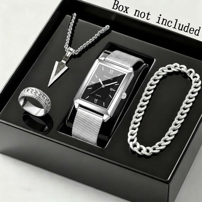 Jewelry Set with Watch - Men's & Gift 4-Piece Quartz , Necklace, Bracelet & Ring, Zinc Alloy - product detail view 2