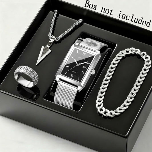 Jewelry Set with Watch - Men's & Gift 4-Piece Quartz , Necklace, Bracelet & Ring, Zinc Alloy - product detail view 2