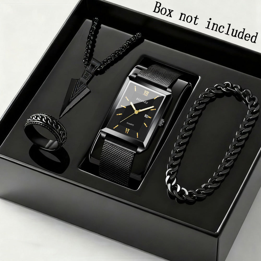 Jewelry Set with Watch - Men's & Gift 4-Piece Quartz , Necklace, Bracelet & Ring, Zinc Alloy - product detail view 3