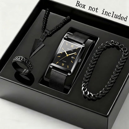Jewelry Set with Watch - Men's & Gift 4-Piece Quartz , Necklace, Bracelet & Ring, Zinc Alloy - product detail view 3