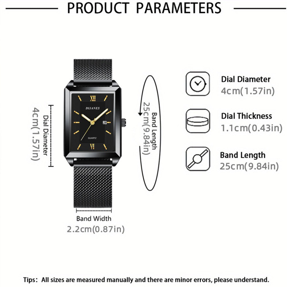 Jewelry Set with Watch - Men's & Gift 4-Piece Quartz , Necklace, Bracelet & Ring, Zinc Alloy - product detail view 6