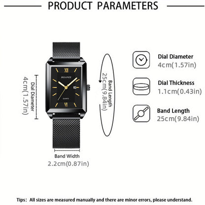 Jewelry Set with Watch - Men's & Gift 4-Piece Quartz , Necklace, Bracelet & Ring, Zinc Alloy - product detail view 6