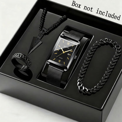 Jewelry Set with Watch - Men's & Gift 4-Piece Quartz , Necklace, Bracelet & Ring, Zinc Alloy - product detail view 7