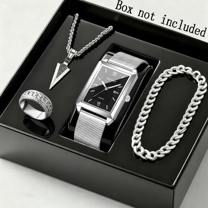 Jewelry Set with Watch - Men's & Gift 4-Piece Quartz , Necklace, Bracelet & Ring, Zinc Alloy - product detail view 8