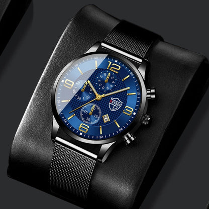 Jewelry Set with Watch - Men's & Gift 4-Piece Quartz Date , Stainless Steel Bracelet & Necklace - product detail view 9