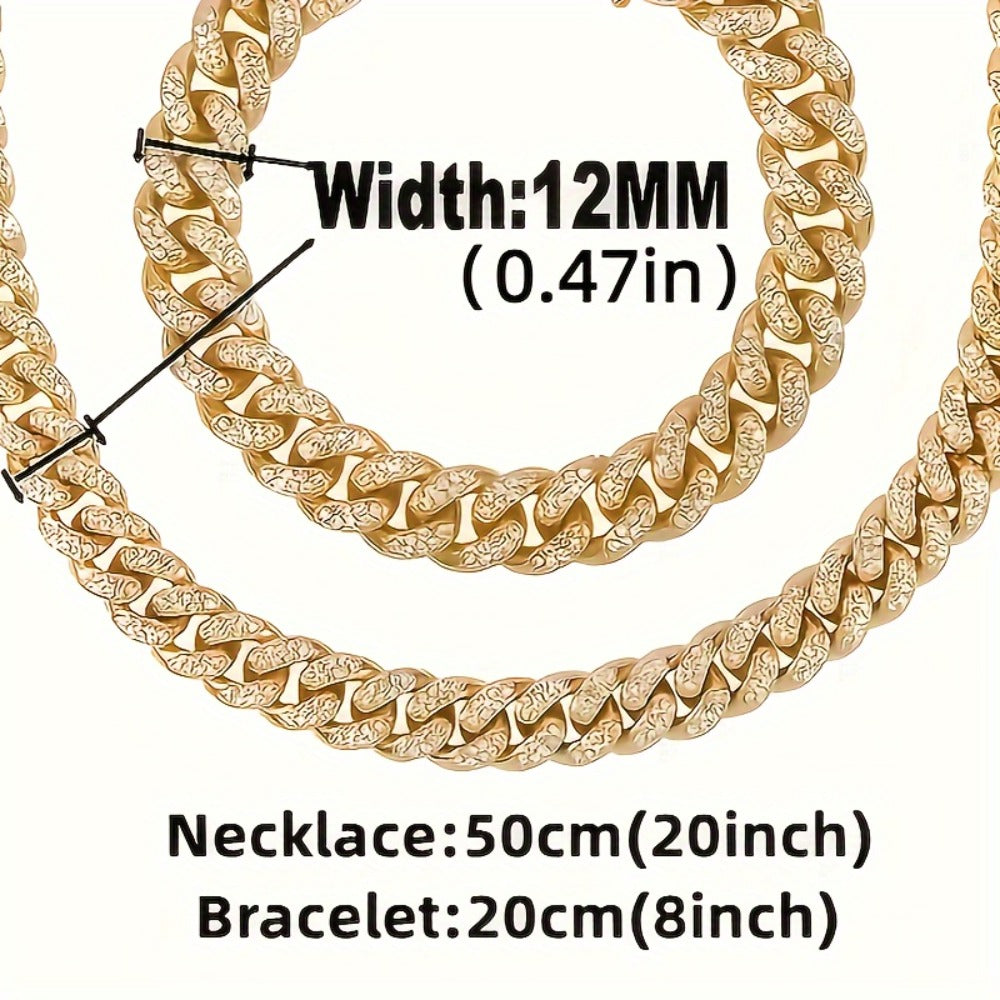 Jewelry Set with Watch - Men's Punk & 4-Piece Quartz , Cuban Chain Necklace, Bracelet & Cross - product detail view 4