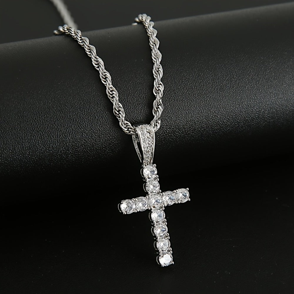 Jewelry Set with Watch - Men's Punk & 4-Piece Quartz , Cuban Chain Necklace, Bracelet & Cross - product detail view 7
