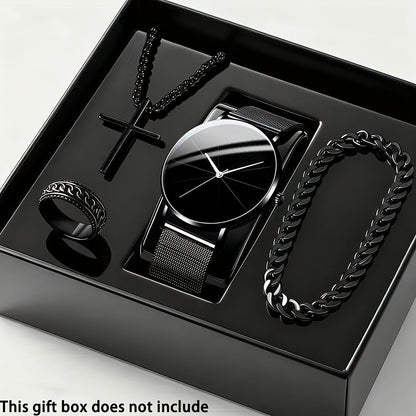 Jewelry Set with Watch - Men's Quartz & Bracelet | 4-Piece Elegant Gift with Alloy Case, Round Dial - product detail view 2