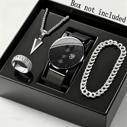 Jewelry Set with Watch - Men's Quartz & Bracelet | 4-Piece Elegant Gift with Alloy Case, Round Dial - product detail view 9