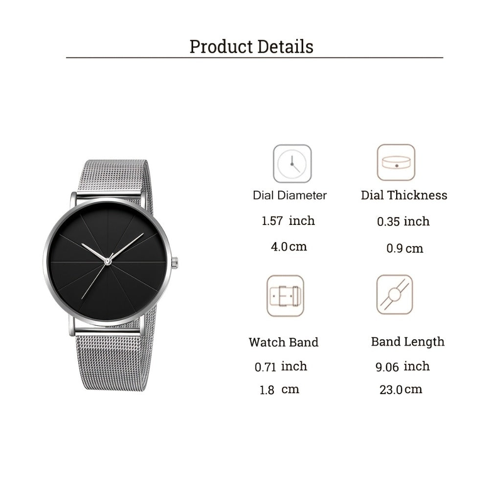 Jewelry Set with Watch - Men's Quartz & Bracelet | 4-Piece Elegant Gift with Alloy Case, Round Dial - product detail view 15